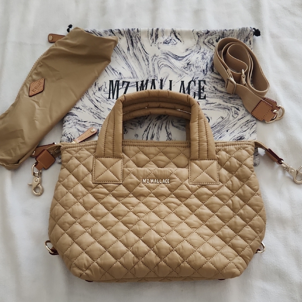 MZ Wallace Women's Small Sutton Deluxe Quilted Crossbody Bag, Camel
